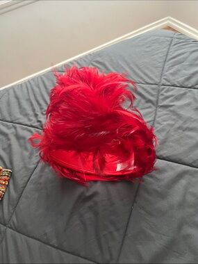 Statement Red Feather Cocktail Hat - Women's Accessories